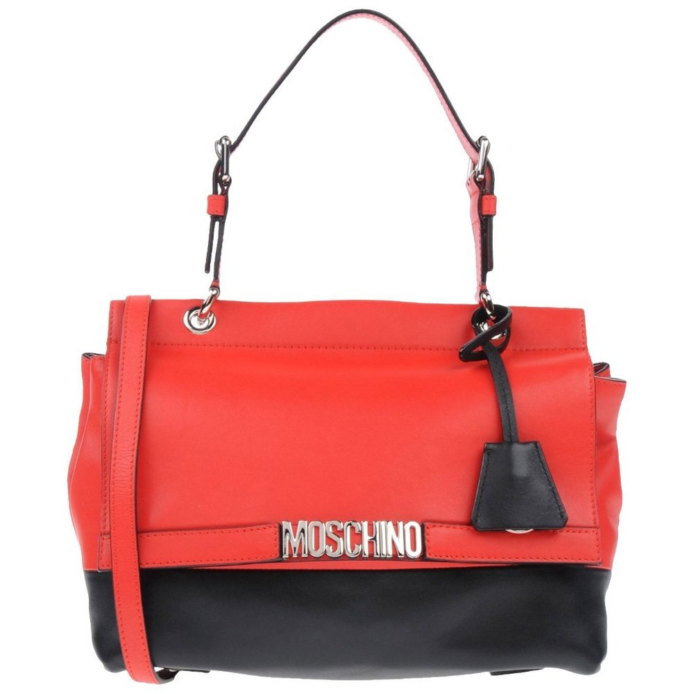 Moschino Colorblock Flap Logo Leather Satchel Black/Red